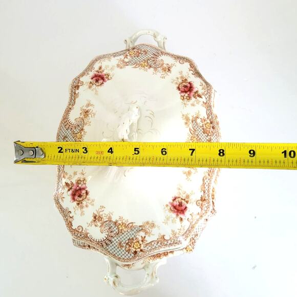 Antique T&R Boote Covered Vegetable Dish Rosebud Semi Porcelain Cottagecore - Picture 16 of 16